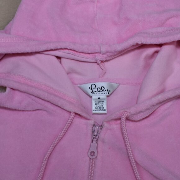 Lilly Pulitzer Terry Cloth Pink Lounge Track Set Full Zip Hoodie XL Pants L - Picture 8 of 14